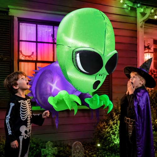 Halloween Alien Inflatable Outdoor Decoration - 3.5ft Window Breakout Scene