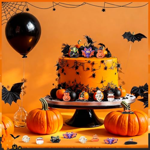 Halloween Resin Figurines Set - 60 Mini Decorations with Ghosts Bats Pumpkins & More - Variation: Halloween