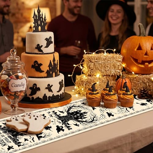 Halloween Table Runner Castle 13x72 Inch Fall Autumn Kitchen Dining Decor