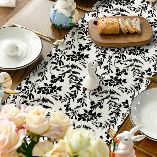 Black Bunny Rabbit Easter Table Runner 13x90 Inch Seasonal Kitchen Decor