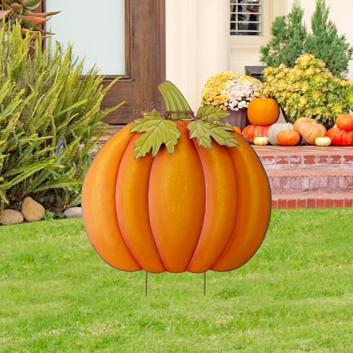 Large Metal Pumpkin Yard Stake & Wall Decor for Fall Outdoor Garden & Porch
