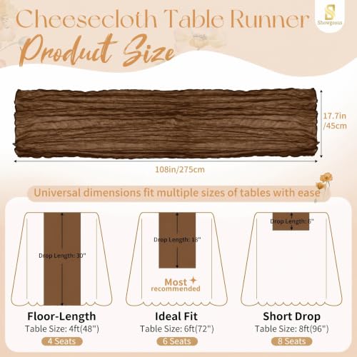Brown Cheesecloth Table Runner 17x108 Inches - 24 Pack, Boho Rustic Home Decor