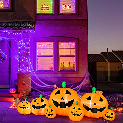 Halloween Inflatable Pumpkin Decorations Set - 8 ft Yard Lights with Internal LED, Easy Setup