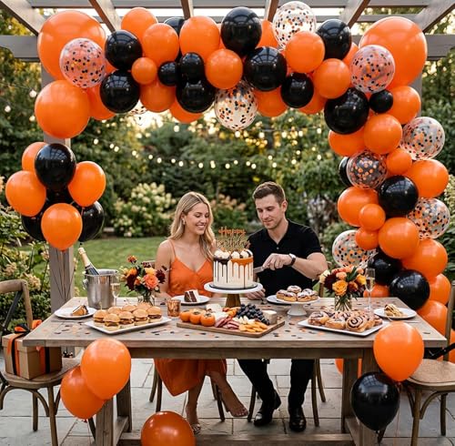 Orange Confetti Latex Balloons 12 Inch Party Decorations - 60 Pack with Ribbons