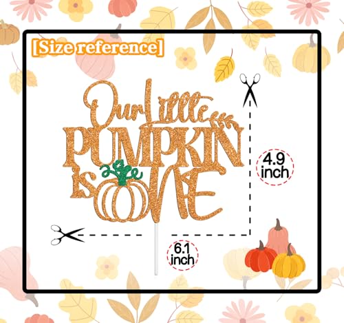 First Birthday Cake Topper Our Little Pumpkin is One Fall Halloween Decor Glitter