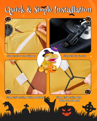 Yellow Trunk or Treat Car Decorations Kit with 4 LEDs - 3.44 FT Inflatable Halloween Decor
