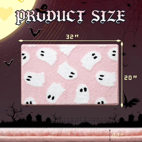 Moutina Ghost Bathroom Rug 20x32 Inch Pink Halloween Bath Mat - Whimsical Decor