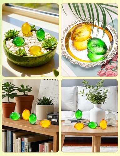 Glass Lemon Figurine Set - 2 Inches, Green and Yellow Collectible Decorations - Variation 2