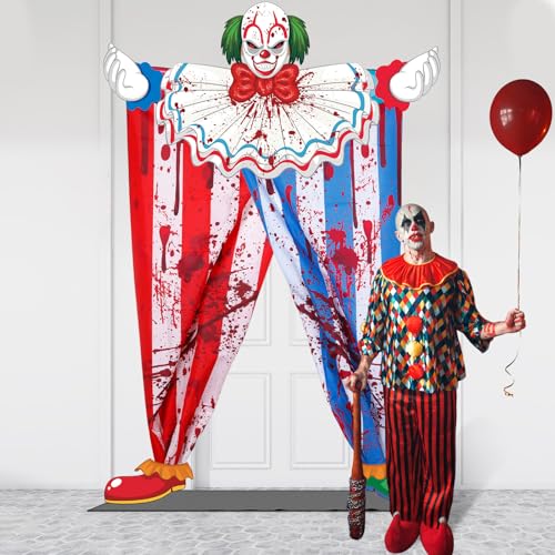Halloween Creepy Clown Door Banner Set for Horror Party Decorations