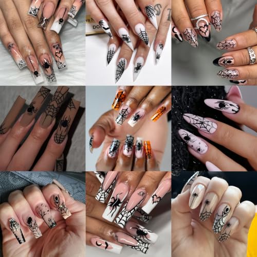 Halloween Nail Stickers Set 4 Sheets Spider Web Rhinestones & Bats - Style10