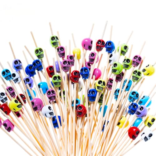 Halloween Skull Cocktail Picks - 100 Pcs Bright Color Skeleton Party Toothpicks