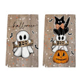 Wood Cat Ghost Halloween Kitchen Towels Set of 2 - 18x26 Inches, Artoid Mode