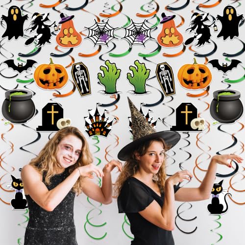 36 Pcs Halloween Hanging Swirls Double Sided Ceiling Decor Set - Spooky Party Decorations