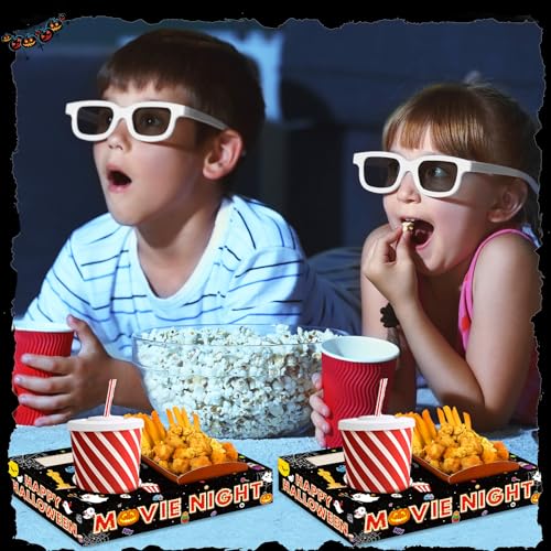 50Pcs Halloween Movie Night Snack Trays with Pumpkin Design - Party Supplies
