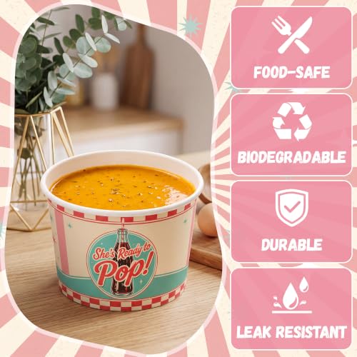 Disposable Ice Cream Bowls 16oz Pack of 60 - She's Ready to Pop Design