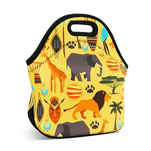 Africa Variation Violet Mist Women's Insulated Neoprene Lunch Bag - Reusable, Animal Patterned, Keeps Food Warm or Cold 2-42H