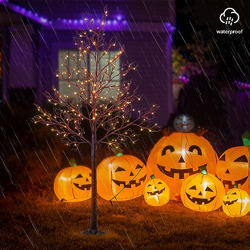 Halloween Willow Tree with 200 LED Lights - 6FT Orange Spooky Tree for Indoor & Outdoor Decor