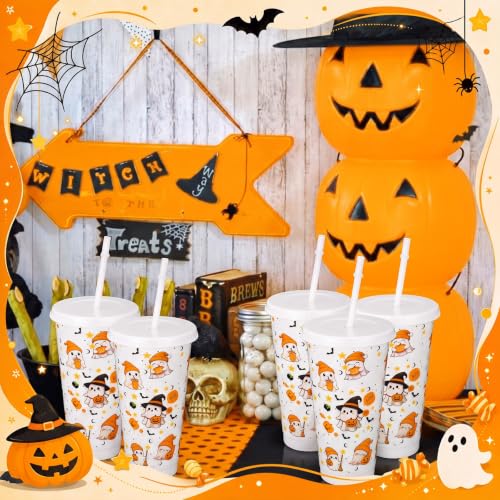 Halloween Ghost Tumblers with Lids and Straws - 24 oz Party Pack
