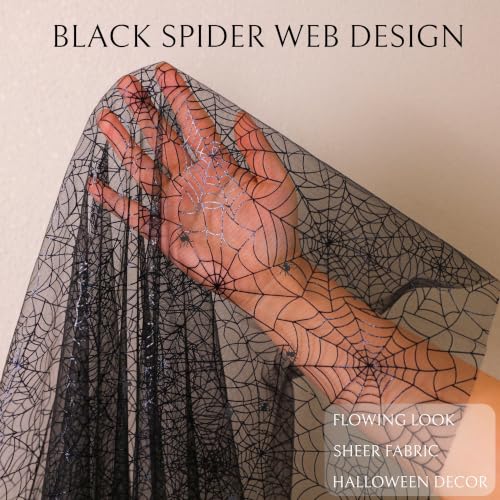 Halloween Black Spiderweb Table Runner 10FT Metallic Sequin Sheer Gauze - Spiderweb Black Variation
