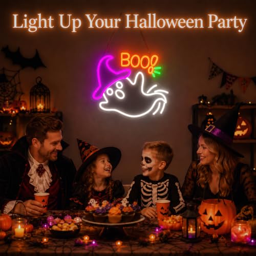 Ghost Neon Sign for Halloween Wall Decor, Flashing Dimmable LED Light, 13.5x13in - Variation of THIS listing