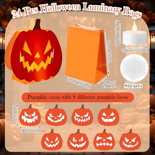 Halloween Luminary Bags with LED Tea Lights - 24 Pack