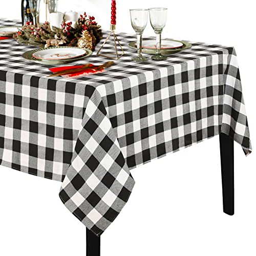 120x56 Inch Black White Checkered Tablecloth - Farmhouse Christmas Decor