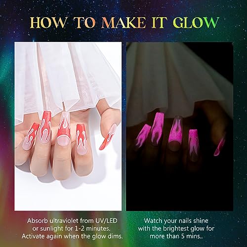 Glow in The Dark Gel Nail Polish Set with Cat Eye Effect – Neon Colors & Magnet Stick - Neon Glow Variation