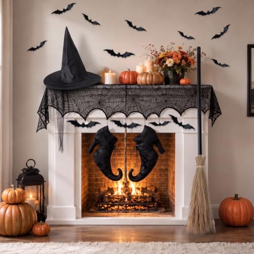 Halloween Witch Decorations Set - 31-Piece Gothic Witch Boots, Hat, Broom & Bats