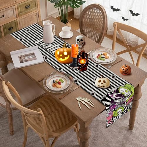 Halloween Table Runner Black and White 13x72 Inch Seasonal Kitchen Decor