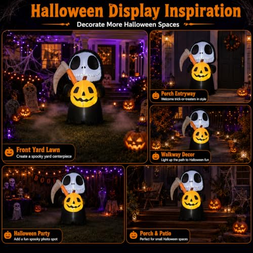4 ft Halloween Inflatable Grim Reaper & Pumpkin Yard Decoration Outdoor Decor