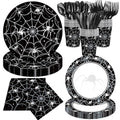 Halloween Party Supplies Set for 20 Guests | Spider Web Plates, Napkins, Cups & Utensils