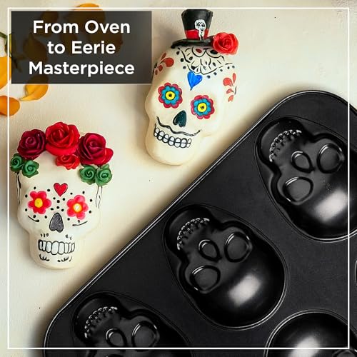 Large Skull Baking Pan - 6 Cup Non-Stick Metal Muffin & Pizza Pan