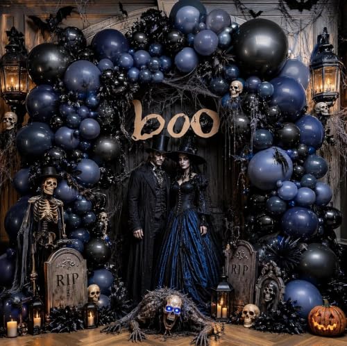 Navy Blue Black Balloon Arch Kit Double Stuffed for Birthday Baby Shower Wedding Halloween