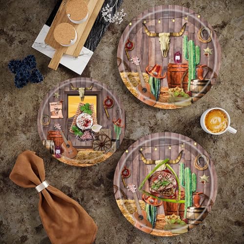 Brown Cowboy Party Supplies Set - Plates Napkins Cups for Western Rodeo & Barn Events - Serves 25