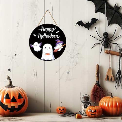 Halloween Door Sign Decor - Cute Ghost & Bat Welcome Halloween Wall Hanging