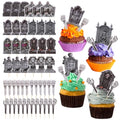 Halloween Cupcake Toppers Set - Tombstone & Skeleton Zombie Hand Picks, 48 Pcs