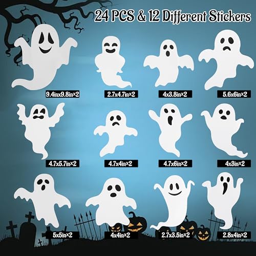 24Pcs Halloween Ghost Wall Stickers - 3D Reusable Spooky Decals for Home & Party