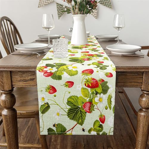 Jejeloiu Strawberry Table Runner 13 x 90 Inch Home Decor, Festive & Washable