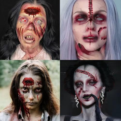 Waterproof Zombie Scar Tattoos Set - 30 Sheets for Halloween & Cosplay