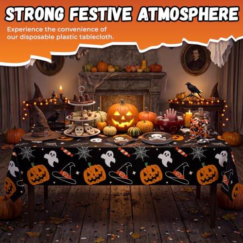 Halloween Pumpkin Ghost Tablecloth Set - Disposable 54x108 Inches, 3 Pack