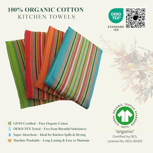 Set of 12 Salsa Style Cotton Kitchen Dish Towels - 16x28 Inches, Multi Purpose Absorbent Waffle Tea Towels