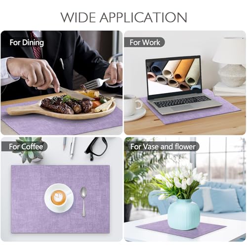 Purple Faux Leather Placemats Set of 4 - Washable, Heat & Waterproof Table Mats