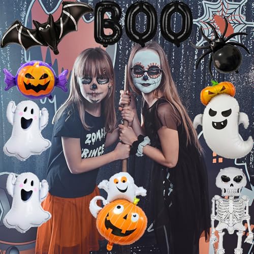 Halloween Foil Balloon Set - Ghost Skeleton Pumpkin Bat Spider BOO Party Decorations