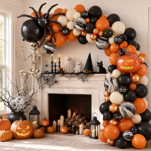 Halloween Balloon Arch Kit - Orange, Black, White & Beige Variations for Party Decorations