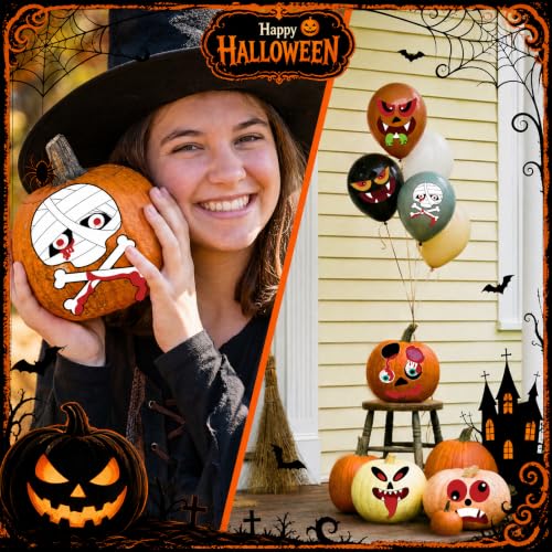 Halloween Pumpkin Stickers Kit - 64 Assorted Face & Decor Sticker Set - Variation A
