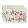 Pink Pumpkin Eucalyptus Fall Placemats Set of 4 - 12 x 18 Inch Rectangular