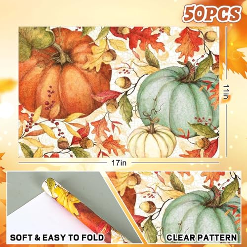 Fall Pumpkin Paper Placemats Set of 50 - Autumn Thanksgiving Table Decor