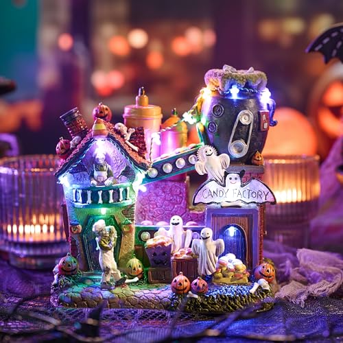 Lighted Halloween Village House with Music & LED Lights - Spooky Haunted House Decor