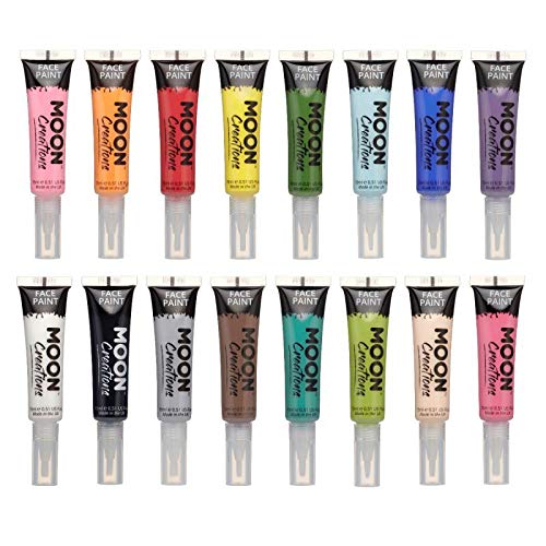 Face and Body Paint Set with Brush - 16 Vibrant Colors, 0.50 fl oz Each