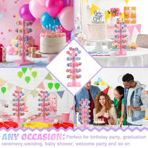 Pink Cake Pop Stand Set of 2 Wooden Lollipop Display Tree Holders - Party Decor